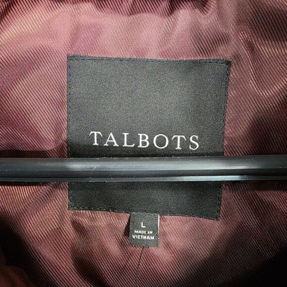Womens Talbots Burgundy Down Puffer Jacket Full Zip & Snap Buttons Polyester L - Picture 5 of 10